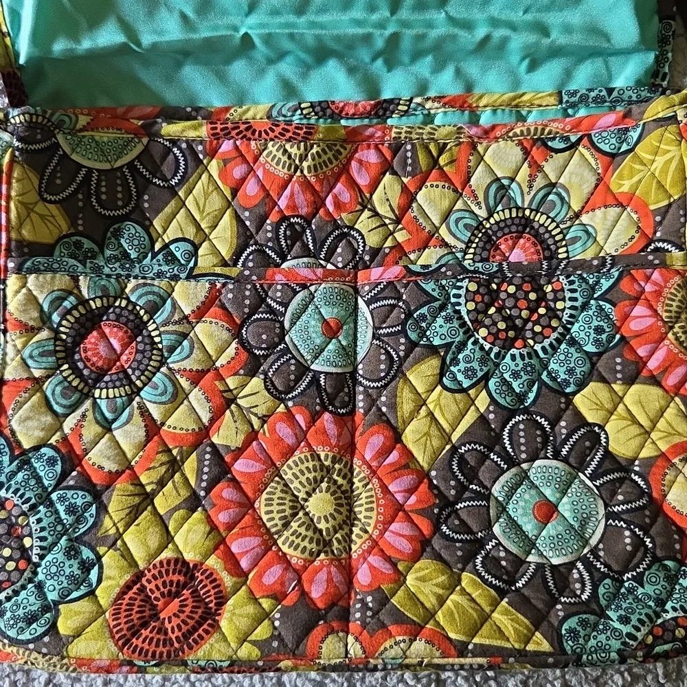Vera Bradley Quilted Cushioned Floral Laptop Crossbody Bag In Flower Shower